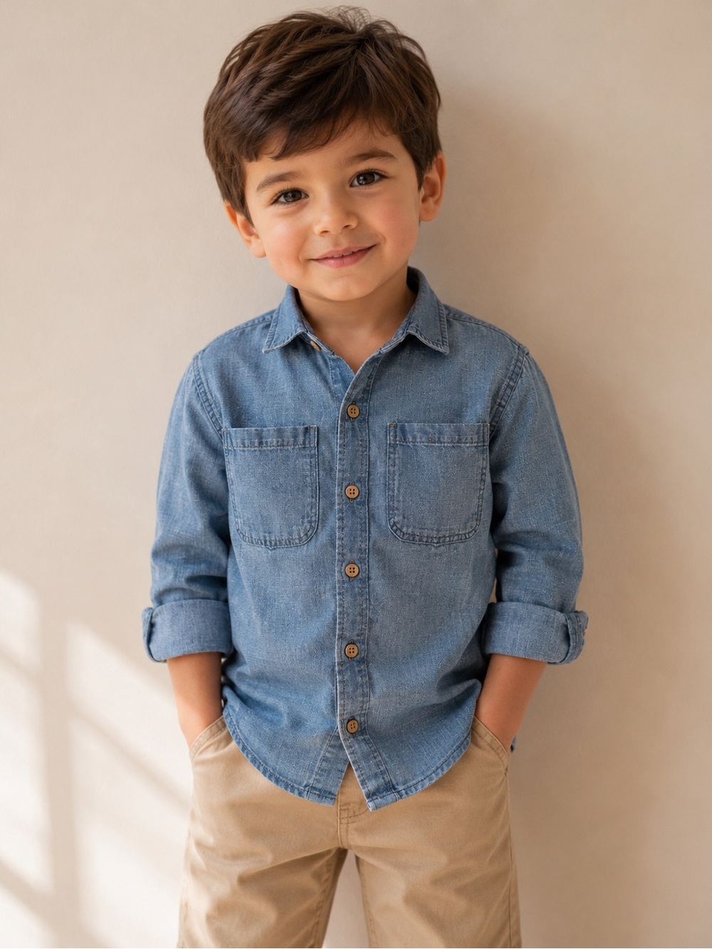 Zara Baby Boys Chambray Denim Button-Up Shirt 2-3Y 98cm Double Pocket